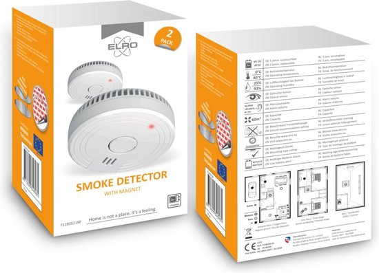 "ELRO FS1805 Smoke Detector 2-Pack with 5-Year Battery and Magnetic Mount - Compliant with European Standard EN14604"
Product Name in English: ELRO FS1805 Smoke Detector
