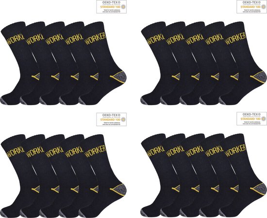 20-Pack Premium Cotton Work Socks | Anti-Slip | Unisex | Size 43-46 | Black