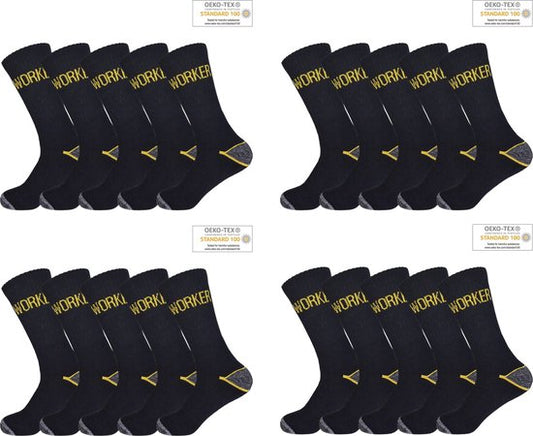 20-Pack Premium Cotton Work Socks | Anti-Slip | Unisex | Size 43-46 | Black