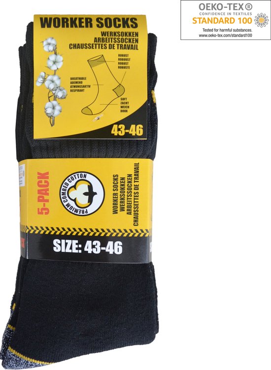 20-Pack Premium Cotton Work Socks | Anti-Slip | Unisex | Size 43-46 | Black
