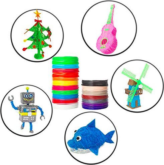 "Navullingen voor 3D-pennen - PLA Filament - 21 kleuren - 110 meter - 1,75mm - Glow in the dark - Geschikt voor bijna alle 3D-pennen"
Productnaam in het Engels: "3D Pen Refills"