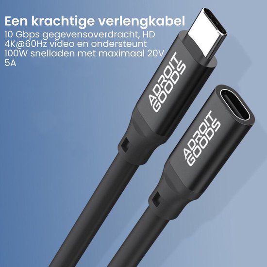 "AdroitGoods USB-C Verlengkabel - 10Gbps - Female naar Male Adapter - 1 Meter - Zwart"
"AdroitGoods USB-C Extension Cable - 10Gbps - Female to Male Adapter - 1 Meter - Black"
Productnaam in het Engels: AdroitGoods USB-C Extension Cable 10Gbps Female to Male Adapter 1 Meter Black