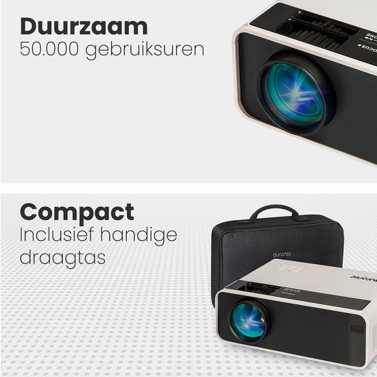 "Auronic Beamer - 4500 Lumen - WiFi - 200 inch Projector - Full HD - HDMI Cable, Remote Control, and Carrying Case - White"
Auronic Beamer