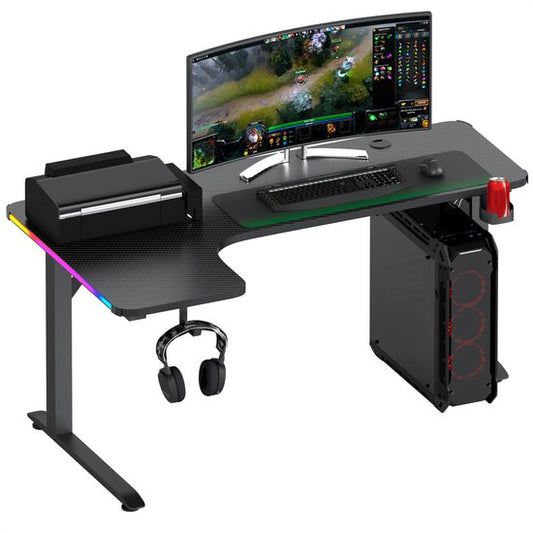 Avalo L-Shaped Gaming Desk - 160x100x75 CM - LED Lit Corner Desk - Sleek Black Design
