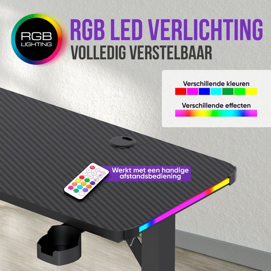 Avalo L-Shaped Gaming Desk - 160x100x75 CM - LED Lit Corner Desk - Sleek Black Design