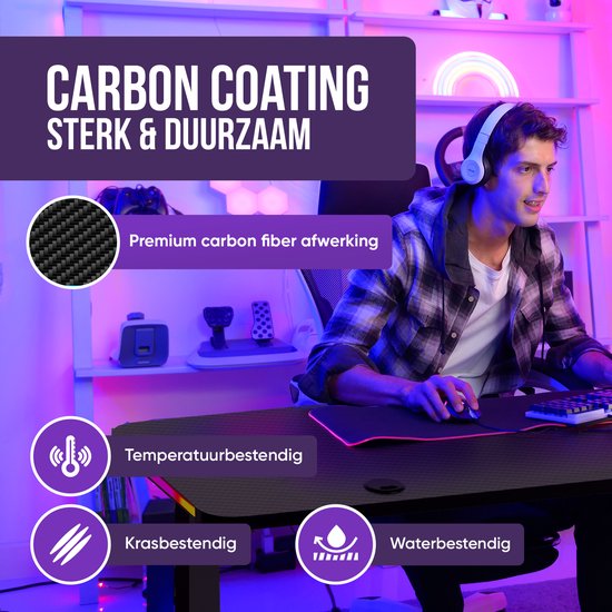 Avalo L-Shaped Gaming Desk - 160x100x75 CM - LED Lit Corner Desk - Sleek Black Design