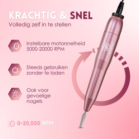 "Beeperfect® Electric Nail File - Nail Drill - Manicure and Pedicure Set - 11 Bits and 60 Sanding Rolls - 4 Extra Accessories"
Electric Nail File