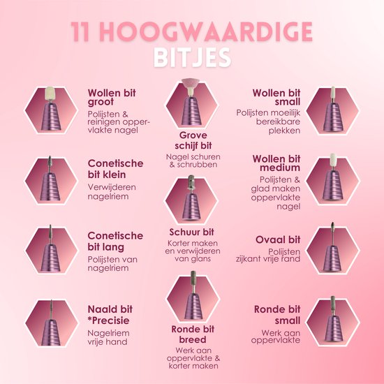 "Beeperfect® Electric Nail File - Nail Drill - Manicure and Pedicure Set - 11 Bits and 60 Sanding Rolls - 4 Extra Accessories"
Electric Nail File