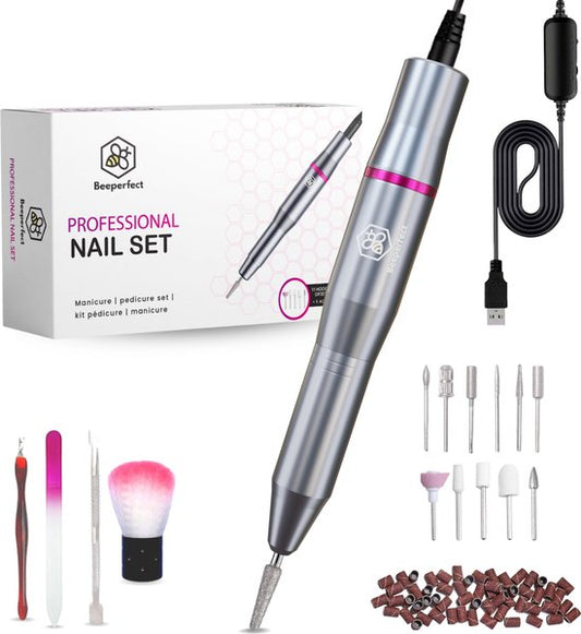 "Beeperfect® Electric Nail File - Nail Drill - Manicure and Pedicure Set - 11 Bits and 60 Sanding Rolls - 4 Extra Accessories"
Electric Nail File