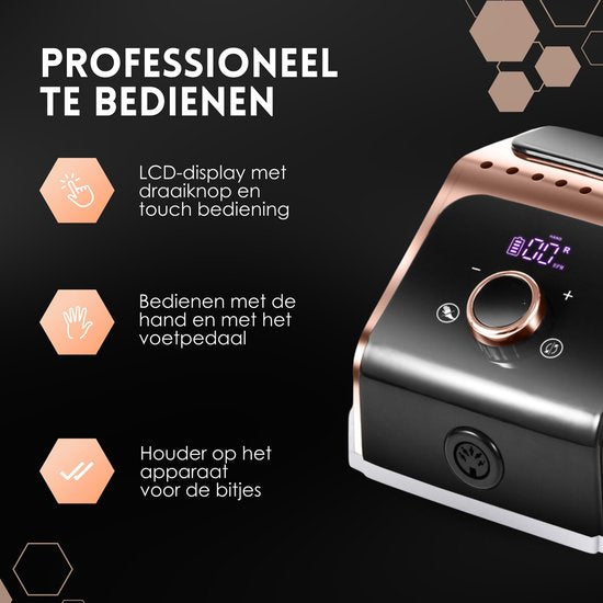 Beeperfect® Ultimate Edition Electric Nail File - Nail Drill - Manicure and Pedicure Set - Wireless - Includes 25 Bits, 100 Sanding Bands, and 5 Accessories - With Foot Pedal - 35000RPM
Beeperfect Ultimate Edition Electric Nail File