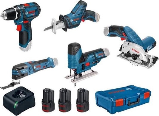 "Bosch Professional 5 TOOLKIT: GSR 12V-15, GST 12V-70, GOP 12V-28, GKS 12V-26, GSA 12V-14"
Translation: Bosch Professional 5 TOOLKIT: GSR 12V-15, GST 12V-70, GOP 12V-28, GKS 12V-26, GSA 12V-14