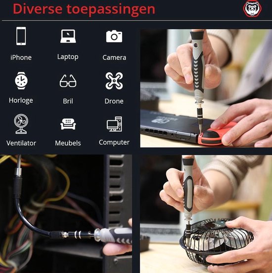 Brute Strength - 117-delige Magnetische Precisie Schroevendraaierset - Gereedschapset met Kleine Schroevendraaiers - Bitset met Torx
Productnaam in het Engels: Brute Strength 117-piece Magnetic Precision Screwdriver Set Tool Kit with Small Screwdrivers and Torx Bits