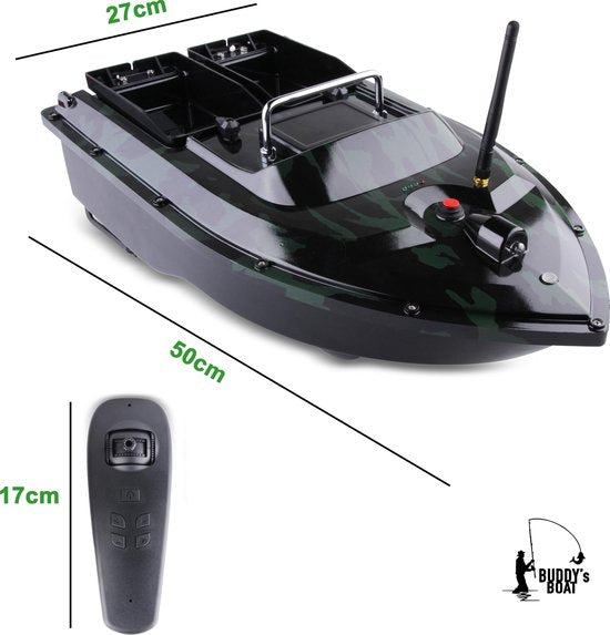 "Buddie's® Baitboat - 3KG Load Capacity - 2 Feed Trays - Illumination - 500m Range - Storage Bag - Carp Baitboat - Carp Fishing"
Product Name in English: Buddie's Baitboat