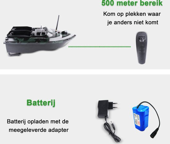 "Buddie's® Baitboat - 3KG Load Capacity - 2 Feed Trays - Illumination - 500m Range - Storage Bag - Carp Baitboat - Carp Fishing"
Product Name in English: Buddie's Baitboat