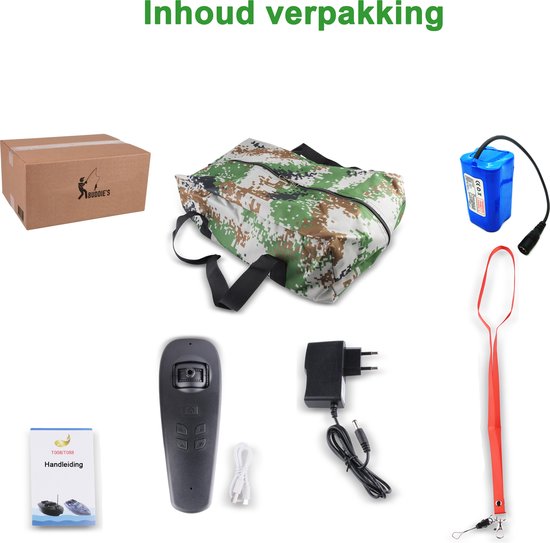 "Buddie's® Baitboat - 3KG Load Capacity - 2 Feed Trays - Illumination - 500m Range - Storage Bag - Carp Baitboat - Carp Fishing"
Product Name in English: Buddie's Baitboat