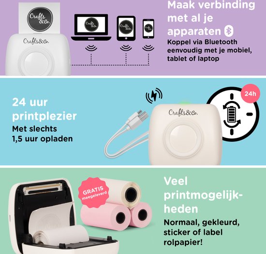 Crafts&Co Mini Pocket Printer - Sticker Printer - Mobile Photo Printer - Christmas Gift - Includes 3x Rolls
Crafts&Co Mini Pocket Printer