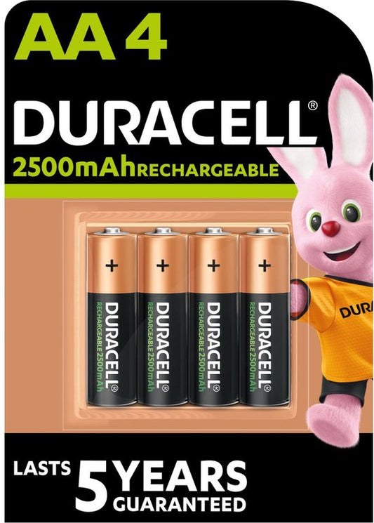 Duracell Rechargeable AA 2500mAh Batteries - Pack of 4
Duracell Rechargeable AA 2500mAh Batteries