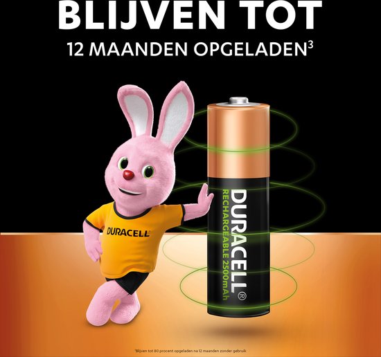 Duracell Rechargeable AA 2500mAh Batteries - Pack of 4
Duracell Rechargeable AA 2500mAh Batteries