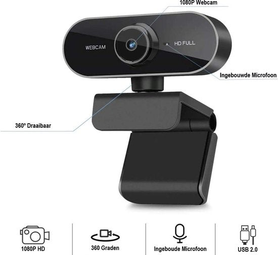 HD 1080P Webcam with Microphone – USB Plug & Play – Privacy Cover – Compatible with Windows & Mac