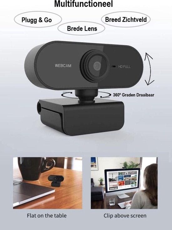HD 1080P Webcam with Microphone – USB Plug & Play – Privacy Cover – Compatible with Windows & Mac