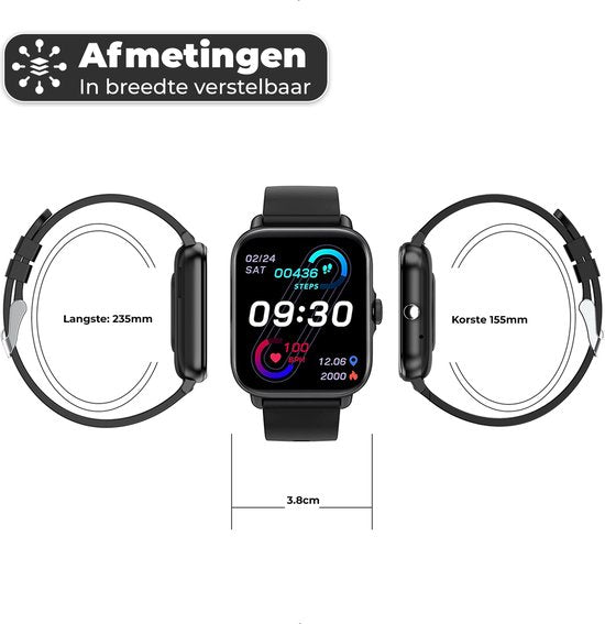 Fance Smartwatch - Sleek Black - Unisex HD Touchscreen Watch with Step Counter, Blood Pressure & Oxygen Monitor - Compatible with iOS & Android