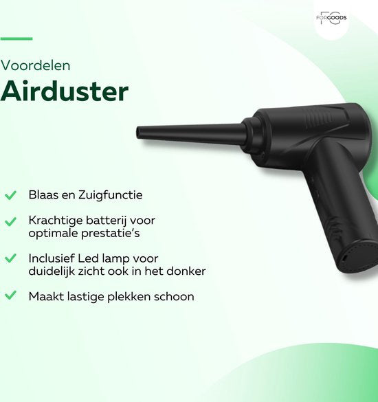 "Rechargeable and Wireless Forgoods Airduster Pro - Blow and Suck - Computer Cleaning - Air Duster - Compressed Air - Dust Cleaner - 55,000 RPM - Black - Includes Plug"
English product name: Forgoods Airduster Pro