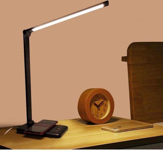 Fuegobird EK009 LED Desk Lamp – Wired & Qi Wireless Phone Charging – Dimmable – Timer – Foldable – Smart Touch – Black