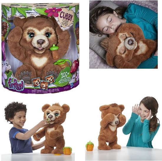 "FurReal Cubby de Beer - Interactieve Knuffel" kan worden herschreven als: "Interactieve Knuffel - FurReal Cubby de Beer". 
De Engelse productnaam zou zijn: "FurReal Cubby the Bear Interactive Plush".