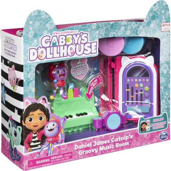 "DJ Kattenkruid Muziekkamer-speelset in Gabby's Poppenhuis"
"DJ Catnip Music Room Playset"