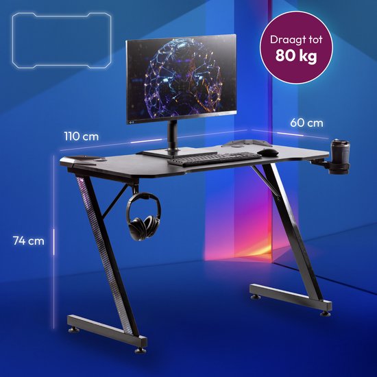 "Gadgy Carbon Gaming Desk - 110 CM Wide Gaming Bureau - Gaming Table with Carbon Details - Gaming Desk with Headphone Holder, Cup Holder & Cable Tunnel - Level Up Gaming with Gadgy - Black Carbon"
Product Name in English: Gadgy Carbon Gaming Desk