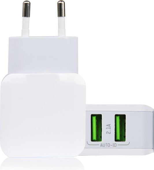 Certified Dual USB Charger - 2.1A Fast Charging Adapter - Quick Charge for iPad, iPhone, Galaxy Tab, Smartphones - Home Charger with 2 USB Ports