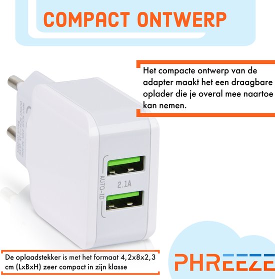 Certified Dual USB Charger - 2.1A Fast Charging Adapter - Quick Charge for iPad, iPhone, Galaxy Tab, Smartphones - Home Charger with 2 USB Ports