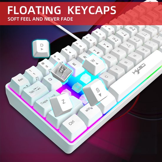 "HXSJ V700 RGB Membraan Bedraad Gaming Toetsenbord - 61 Toetsen - Qwerty - Wit"
Productnaam in het Engels: HXSJ V700 RGB Membrane Wired Gaming Keyboard - 61 Keys - Qwerty - White