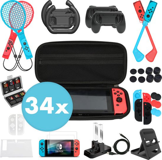 34-Piece iMoshion Set for Nintendo Switch (OLED) - Nintendo Switch Game Accessories and Protection - Golf Sticks, Tennis Rackets, Steering Wheel, Joy Con, Controller, Case, Charging Station - Christmas Gift
iMoshion 34 Piece Set for Nintendo Switch (OLED) - Nintendo Switch Game Accessories and Protection - Golf Sticks, Tennis Rackets, Steering Wheel, Joy Con, Controller, Case, Charging Station - Christmas Gift