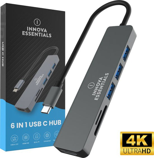 6-in-1 Innova USB C Hub - USB Splitter - USB Hub - USB C Dock - USB 3.0 - 4K UHD HDMI - SD Card - Micro SD Card - MacBook - Windows - Universal
Innova USB C Hub 6-in-1 USB Splitter USB Hub USB C Dock USB 3.0 4K UHD HDMI SD Card Micro SD Card MacBook Windows Universal
