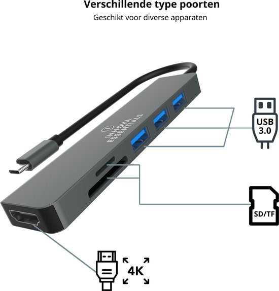 6-in-1 Innova USB C Hub - USB Splitter - USB Hub - USB C Dock - USB 3.0 - 4K UHD HDMI - SD Card - Micro SD Card - MacBook - Windows - Universal
Innova USB C Hub 6-in-1 USB Splitter USB Hub USB C Dock USB 3.0 4K UHD HDMI SD Card Micro SD Card MacBook Windows Universal