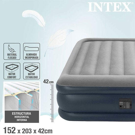 "Intex Queen Deluxe Pillow Rest Luchtbed met ingebouwde pomp - 203x152x42 cm" kan worden herschreven als "Comfortabel Intex Queen Deluxe Pillow Rest Luchtbed met ingebouwde pomp - 203x152x42 cm".
De Engelse productnaam zonder leestekens eromheen is "Intex Queen Deluxe Pillow Rest Airbed with Built-in Pump - 203x152x42 cm".