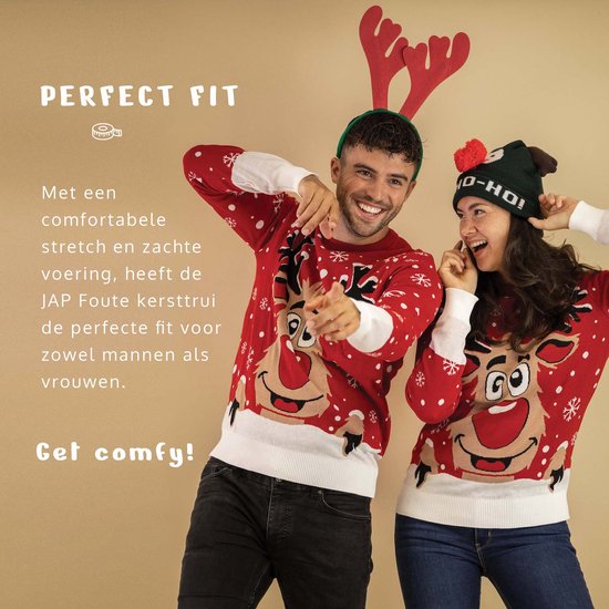 Ugly Christmas Sweater - Rudolph the Reindeer - Perfect Holiday Gift for Adults - Unisex - Large - Red