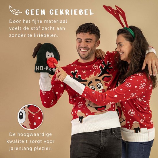 Ugly Christmas Sweater - Rudolph the Reindeer - Perfect Holiday Gift for Adults - Unisex - Large - Red