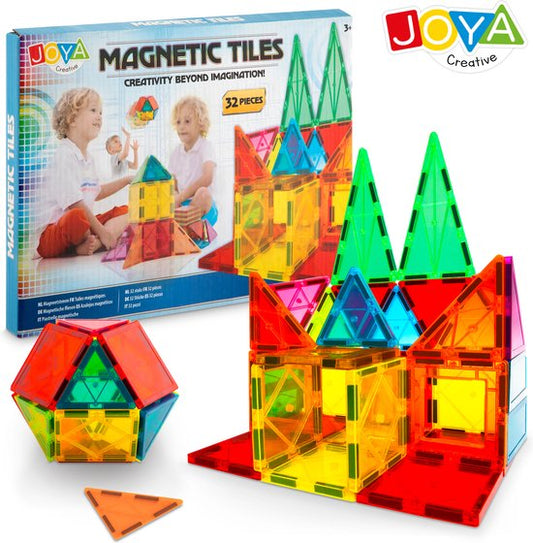 Joya Creative Magnetic Tiles - 32-Piece Construction Toy - Magnetic Toy - Magnetic Building Blocks - Sustainable Toy
Joya Creative Magnetic Tiles