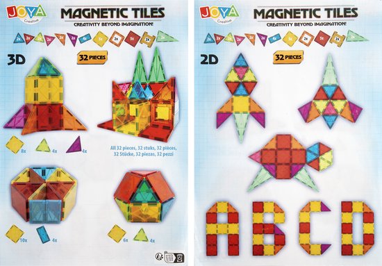 Joya Creative Magnetic Tiles - 32-Piece Construction Toy - Magnetic Toy - Magnetic Building Blocks - Sustainable Toy
Joya Creative Magnetic Tiles