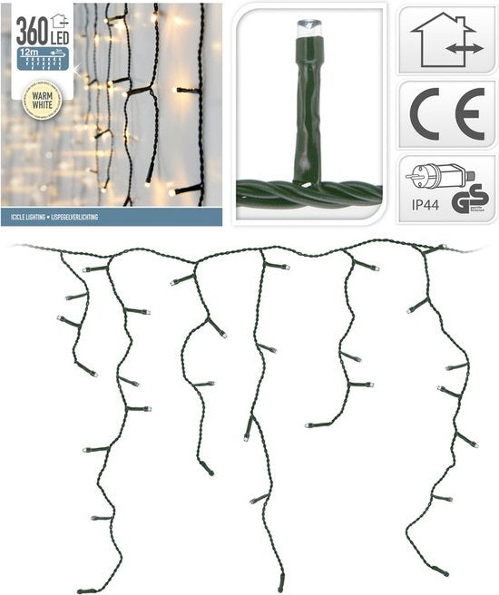Christmas Lights - Icicle - Light Curtain - 12 meters - Icicle - 360 LEDs - Warm White - for Indoor & Outdoor
Icicle Light Curtain