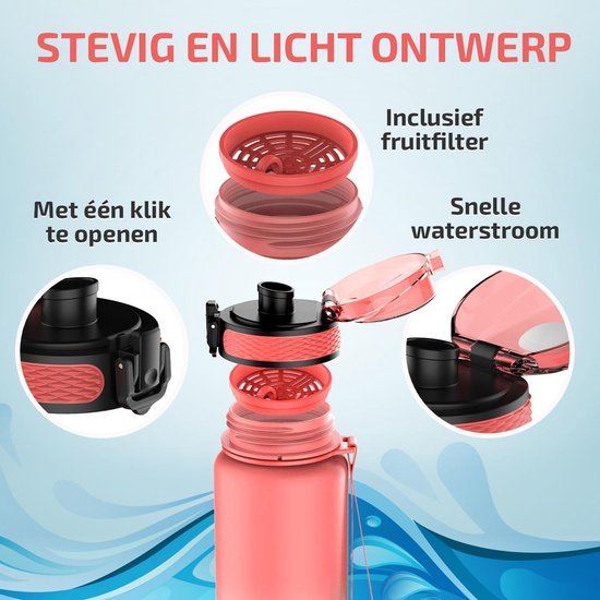 "Lekro Water Bottle with Time Markings - Motivational Drink Bottle with Fruit Filter and Shake Ball/Shaker - 1 Liter - BPA Free - Pink/Blue"
"Lekro Water Bottle with Time Markings"