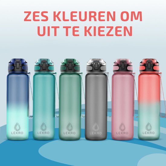 "Lekro Water Bottle with Time Markings - Motivational Drink Bottle with Fruit Filter and Shake Ball/Shaker - 1 Liter - BPA Free - Pink/Blue"
"Lekro Water Bottle with Time Markings"