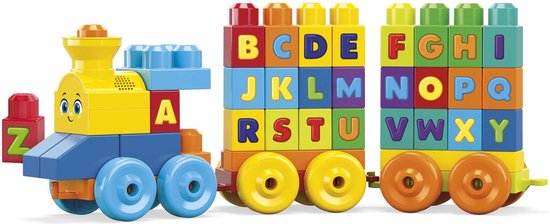 "Muzikale ABC-trein van MEGA Bloks - 50 blokken met geluid - Bouwstenen met geluiden"
Productnaam in het Engels: "MEGA Bloks ABC Musical Train"
