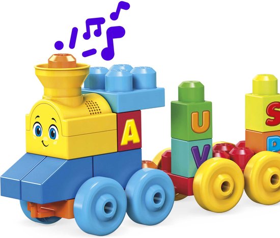 "Muzikale ABC-trein van MEGA Bloks - 50 blokken met geluid - Bouwstenen met geluiden"
Productnaam in het Engels: "MEGA Bloks ABC Musical Train"