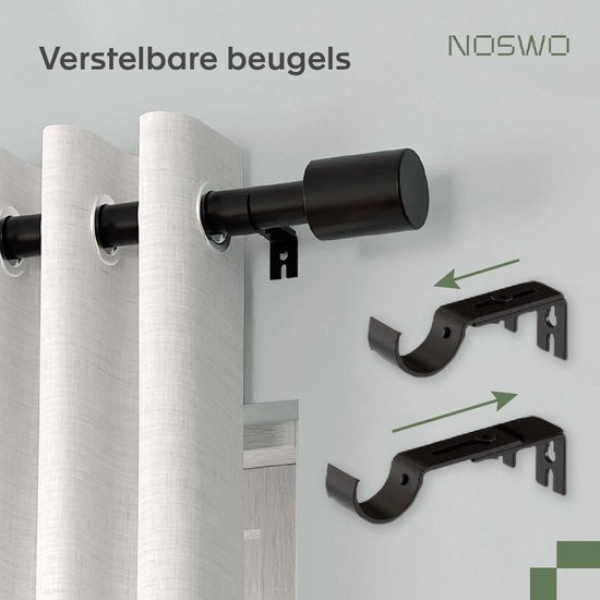 Adjustable Noswo Curtain Rod - Extendable 183 to 366 cm - Complete Metal Curtain Rail - Sleek Black Finish