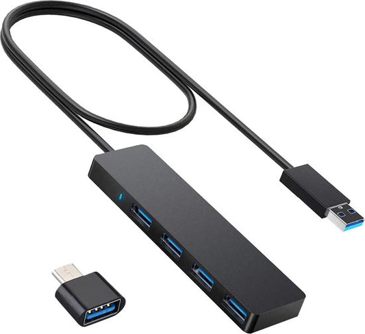"Nuvance - USB 3.0 Hub - 4 Ports - USB C Converter Included - USB Splitter - Black"
Productnaam in het Engels: Nuvance USB 3.0 Hub 4 Ports USB C Converter USB Splitter Black