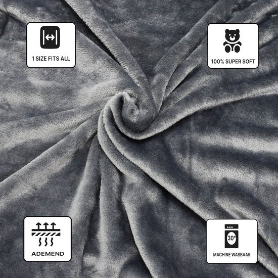 O'DADDY® Fleece Blanket with Sleeves - Grey - 150x200 cm