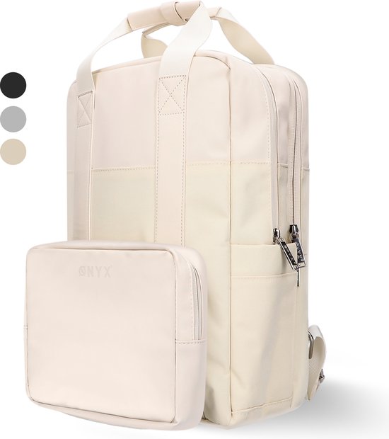 ONYX 20L Backpack with Laptop Compartment - Removable Organizer Pouch - Unisex - Laptop Bag - School Bag - Beige